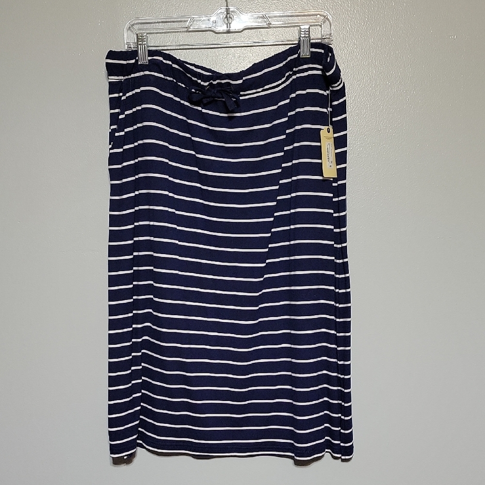 St John's Bay Womens Navy & White Striped Midi Skirt Sz XXL Soft Spring Coastal